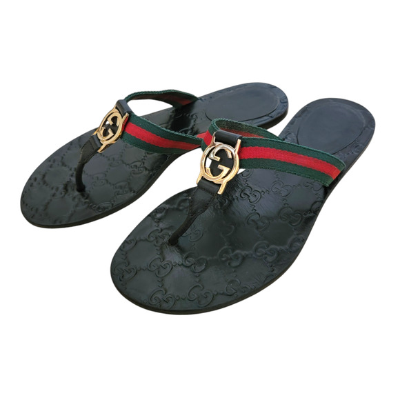Gucci GG Black Web Thong Guccissima Sandals Logo Monogram Flip Flop 6.5 36.5 - Picture 12 of 12